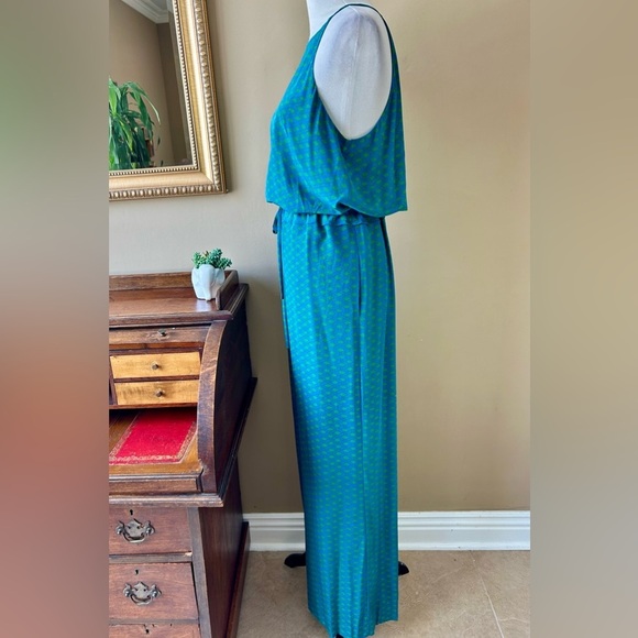 Diane Von Furstenberg DVF Silk Davin Jumpsuit Wide Leg Sleeveless Green Blue 14 - Picture 8 of 16